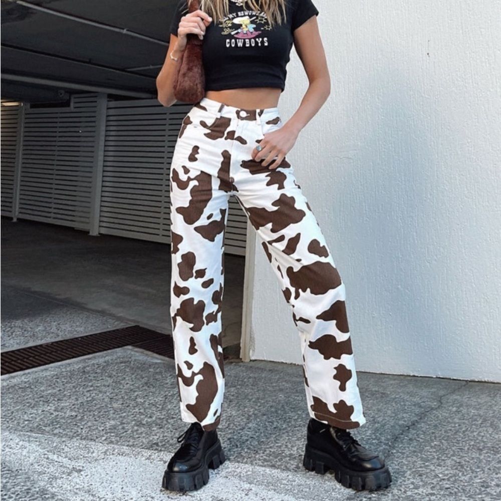Princess Polly Be Wild Cowhide Print Denim Jeans Size 0